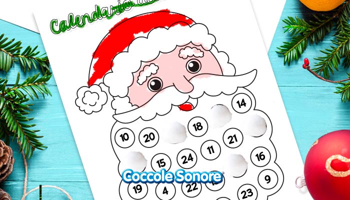 Calendario Avvento con Babbo Natale, disegni da colorare, Coccole Sonore