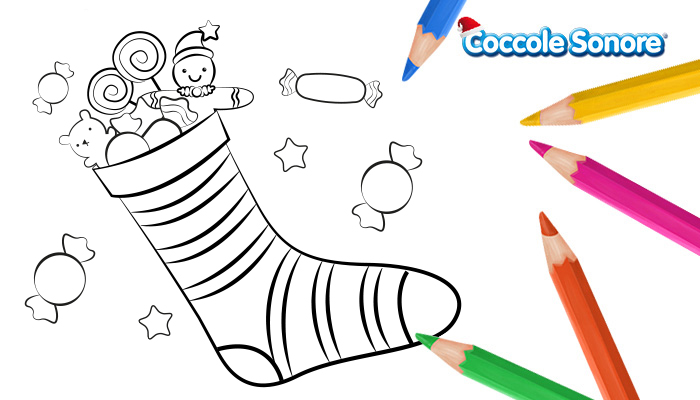 Calza della befana con regali, disegni da colorare epifania, Coccole Sonore