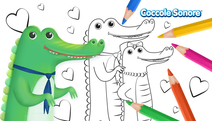 Coccodrillo, papà e figlia, disegni da colorare per la festa del papà, Coccole Sonore,