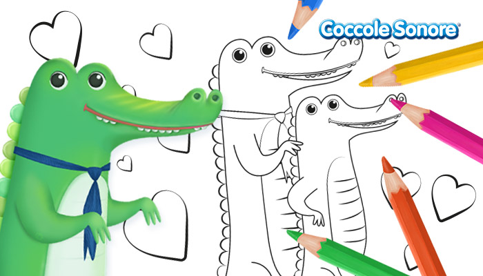 Coccodrillo, papà e figlio, disegni da colorare per la festa del papà, Coccole Sonore,