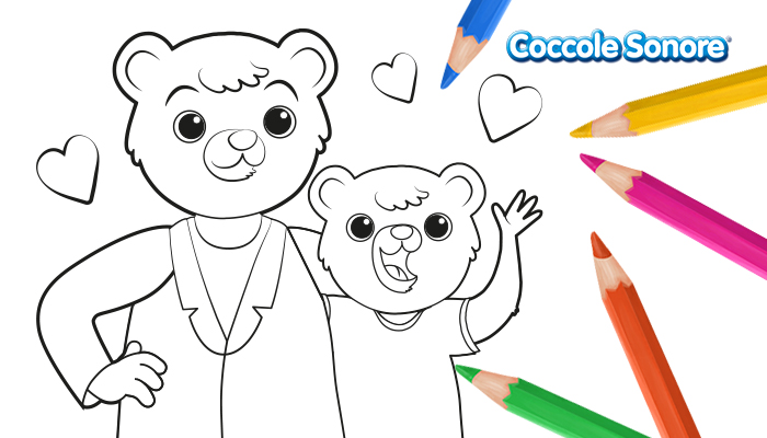 Orsetto padre e figlio, disegni da colorare per san Valentino, Coccole Sonore