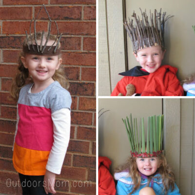 bambini con corone realizzate con materiali naturali
